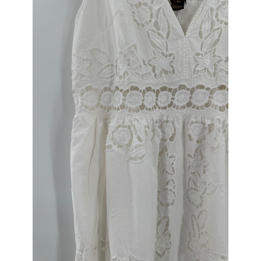 Anthropologie Vineet Bahl Sleeveless V-Neck Floral Cutwork Dress White 2X - Picture 7 of 10